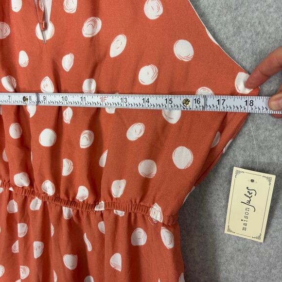 Maison Jules Dress Large Polka Dot Flowy Ruched Halter Resort Cruise Feminine - Picture 8 of 12